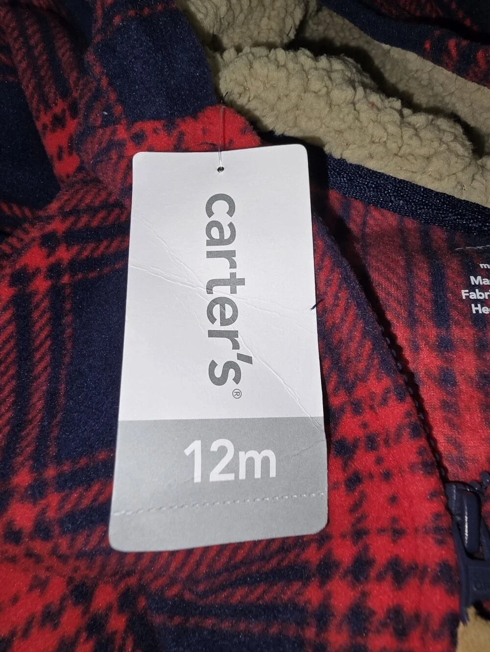 Carter's Red and Navy Plaid Hooded One-Piece Footie